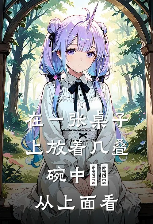 在一张桌子上放着几叠碗中玥玥从上面看